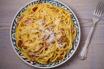 Pasta carbonara. Creamy Spaghetti Carbonara
