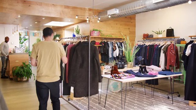 Customers and staff in a casual clothing shop