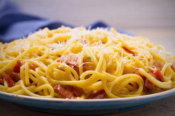 Pasta carbonara. Creamy Spaghetti Carbonara