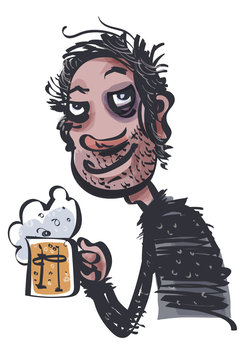 Happy Man Drinking Beer. Comic Character. Vector illustration