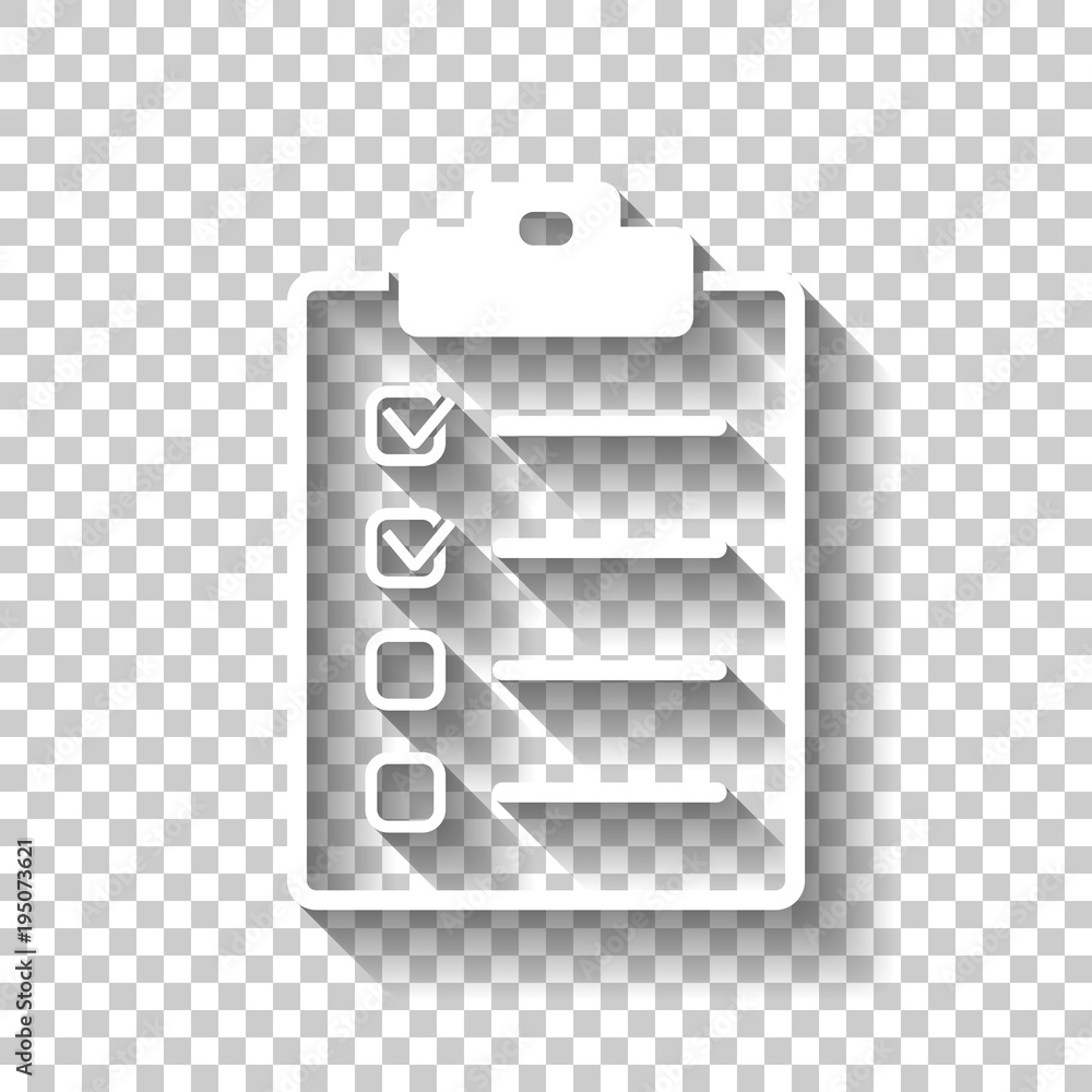 Poster checklist icon. white icon with shadow on transparent background