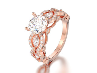 3D illustration rose gold diamond decorative ring