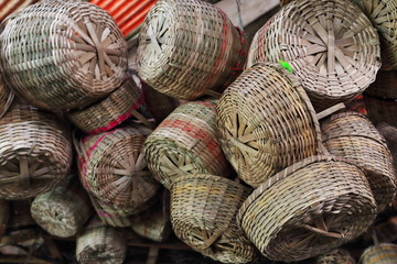 Woven bamboo baskets in a market stall. Bacolod-Negros Occidental-Philippines. 0264