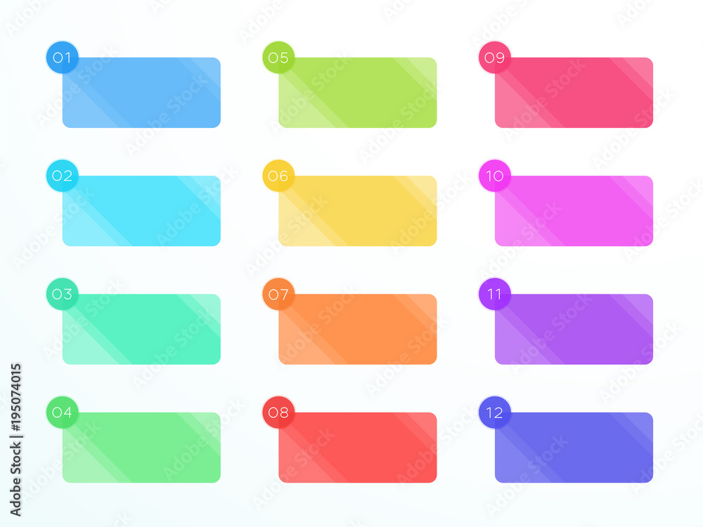 Poster numbered flat rectangle text boxes 1 to 12 vector