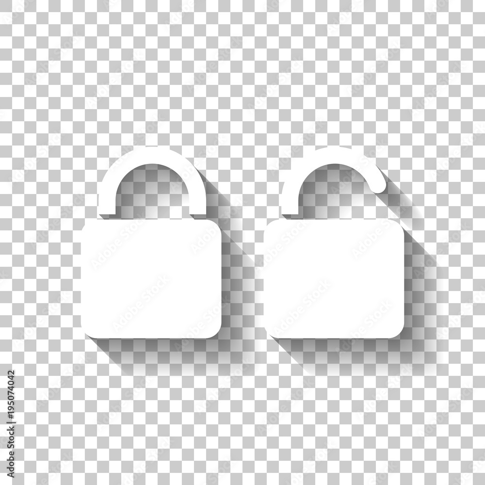 Poster lock and unlock icon. white icon with shadow on transparent background