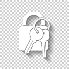 lock with keys icon. White icon with shadow on transparent background