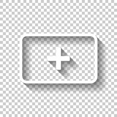 First aid box. simple icon. White icon with shadow on transparent background
