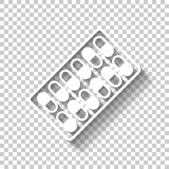 Pack Pills Icon. White icon with shadow on transparent background
