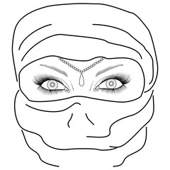 Vector illustration of a muslim young woman, viso di donna musulmana velata vettoriale