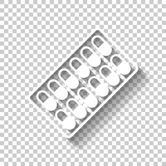 Pack Pills Icon. White icon with shadow on transparent background