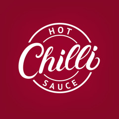 Fototapeta na wymiar Chilli hot sauce hand written lettering logo