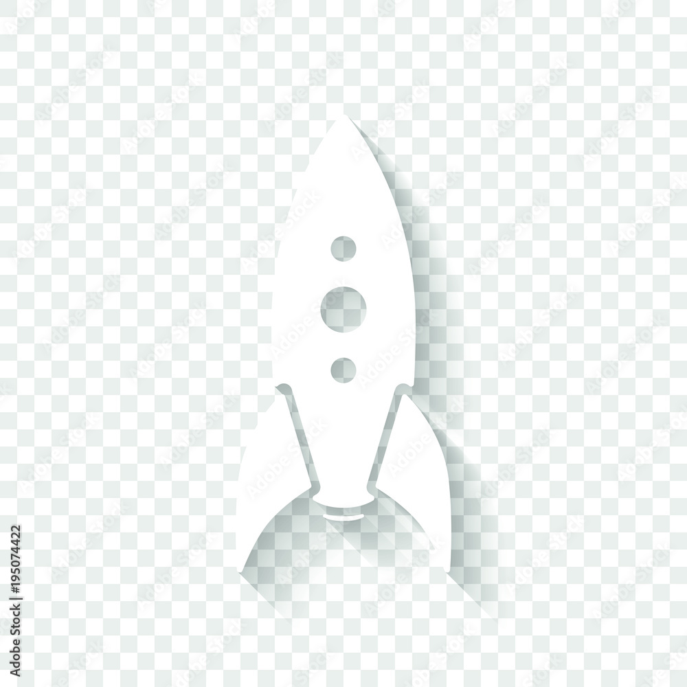 Poster rocket launch icon. white icon with shadow on transparent background