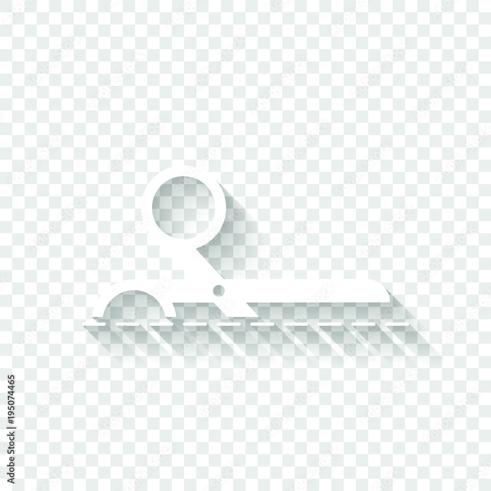 Poster scissors icon. white icon with shadow on transparent background