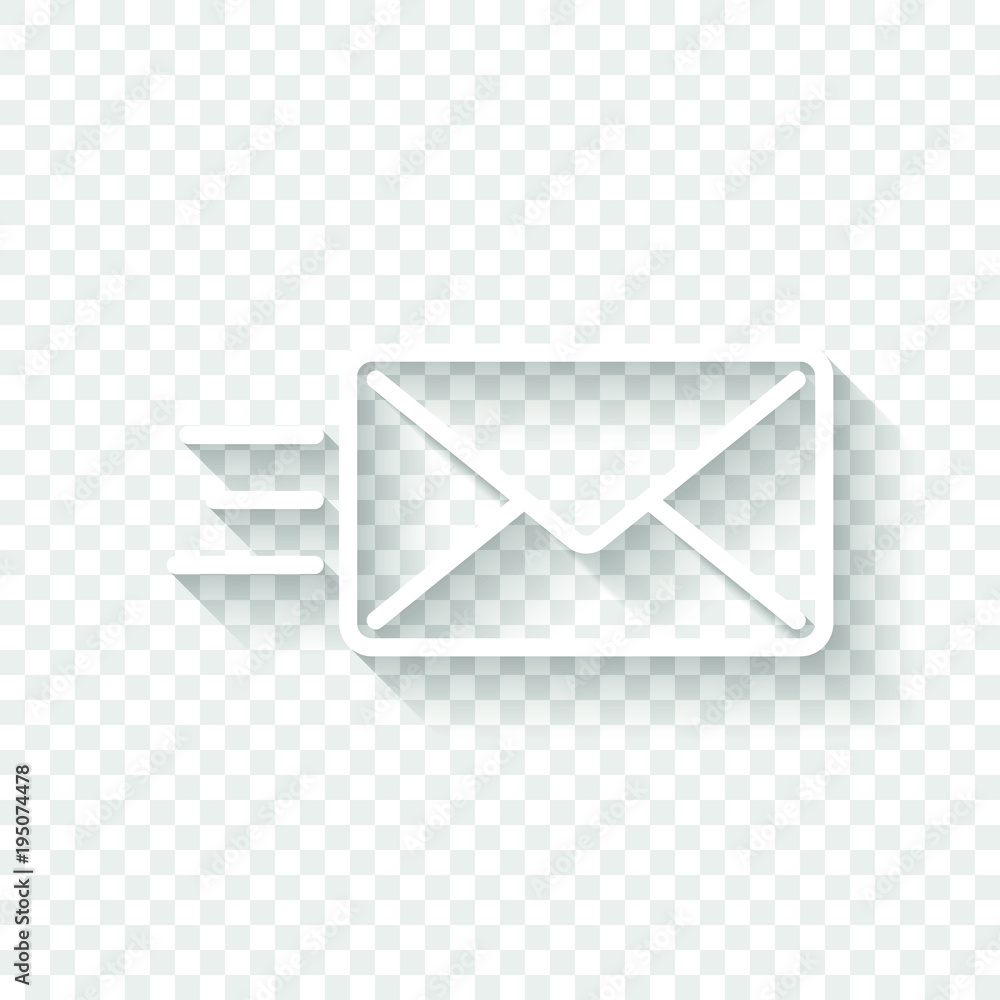 Poster send mail icon. sms line. white icon with shadow on transparent background