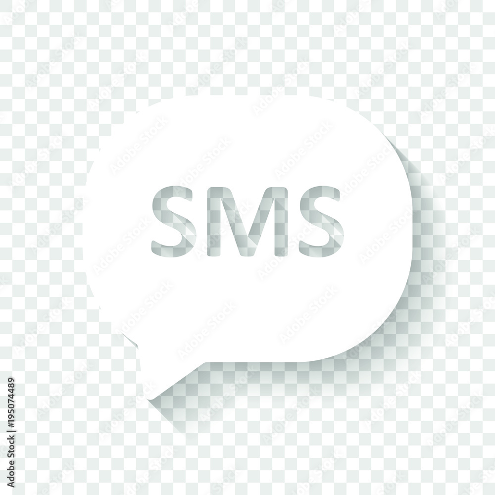 Poster sms icon. white icon with shadow on transparent background