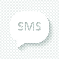 sms icon. White icon with shadow on transparent background