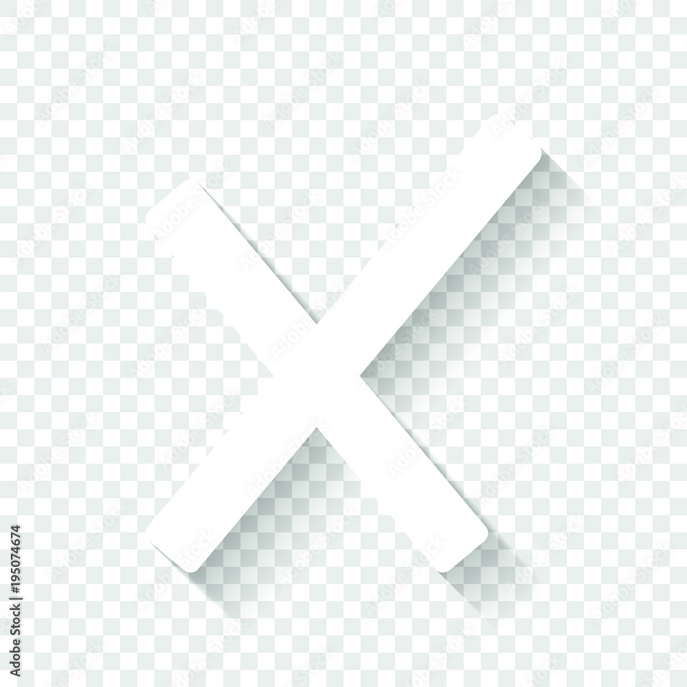 Poster wrong mark icon. white icon with shadow on transparent background