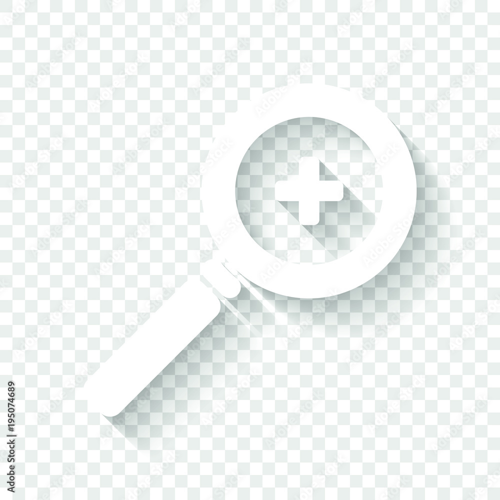 Poster zoom in icon. white icon with shadow on transparent background