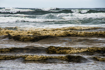 Rough Sea With Rolling Waves Crushing Unto One Another During The Storm On The Coastal Of Long Beach Washington