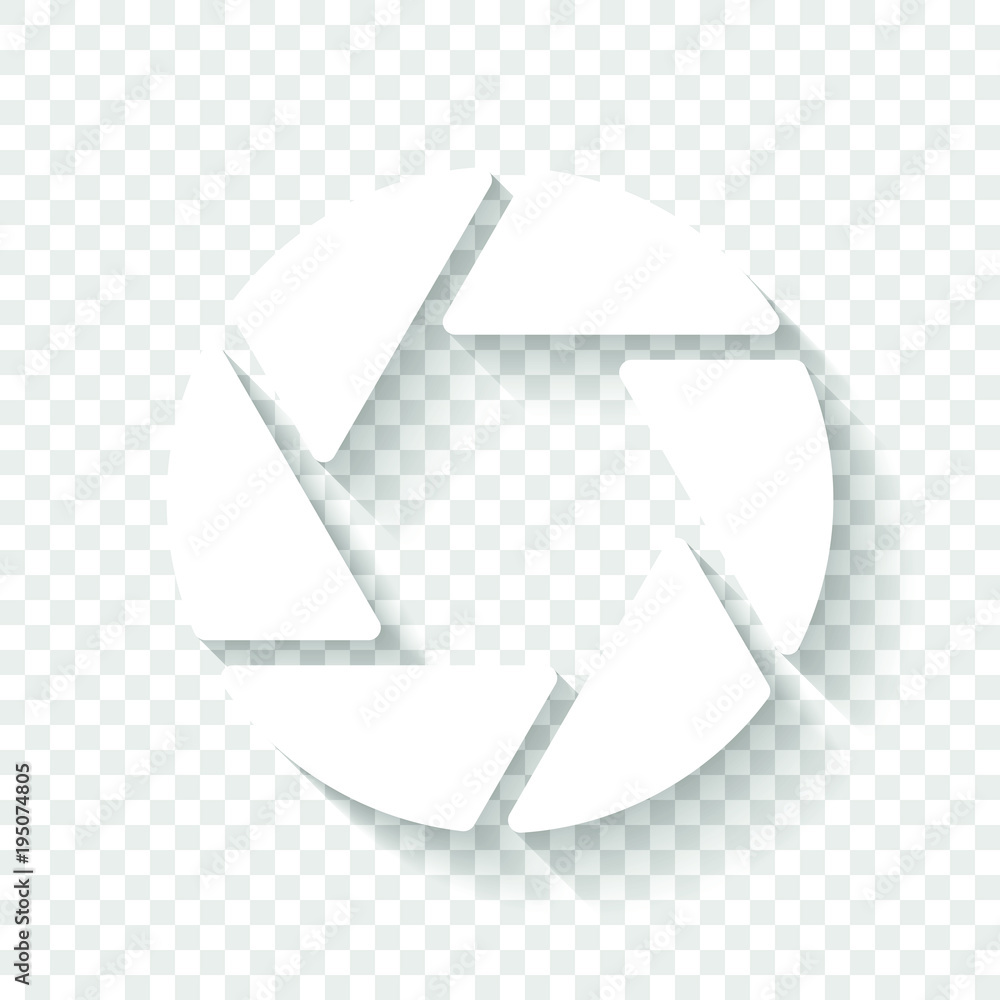 Poster camera objective. simple silhouette. white icon with shadow on transparent background