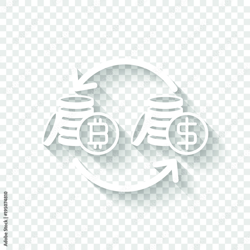 Poster change bitcoin icon. white icon with shadow on transparent background