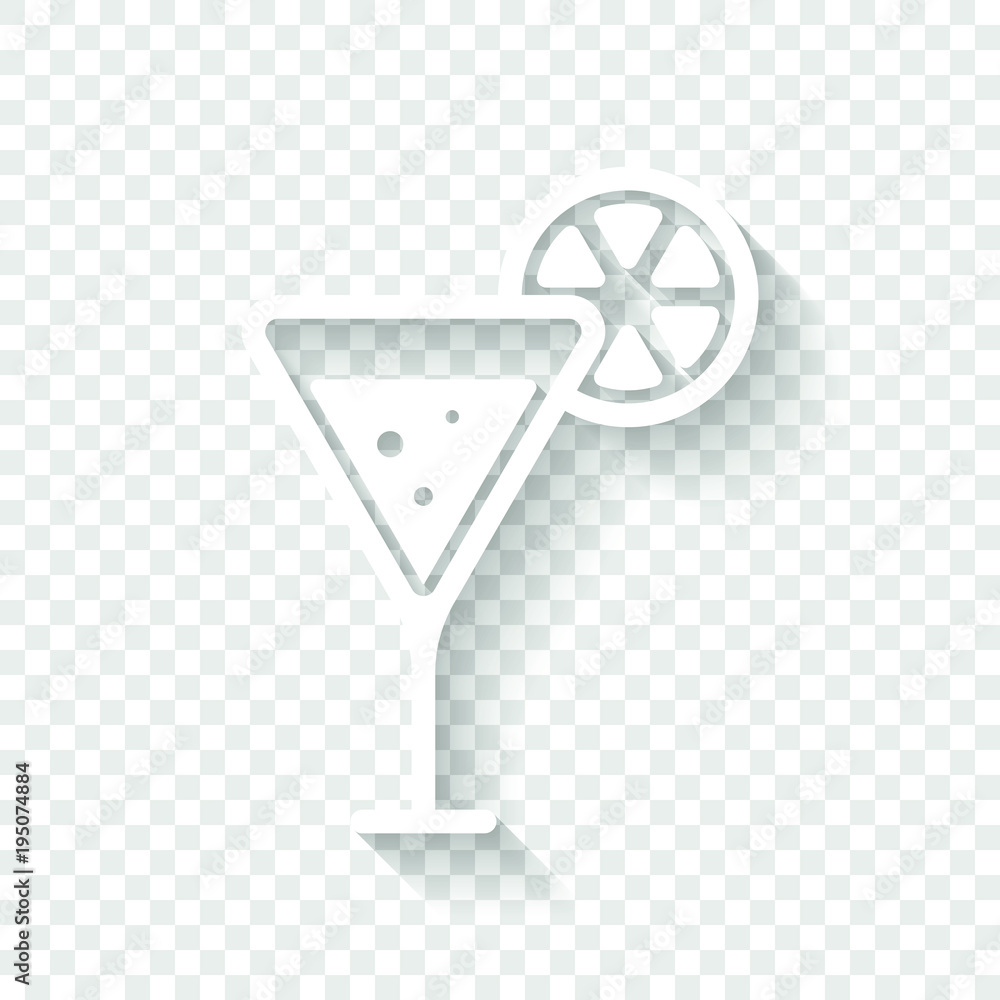 Poster cocktail with lemon slice icon. white icon with shadow on transparent background