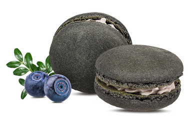 Macaron  blueberry isolated on white background with clipping path