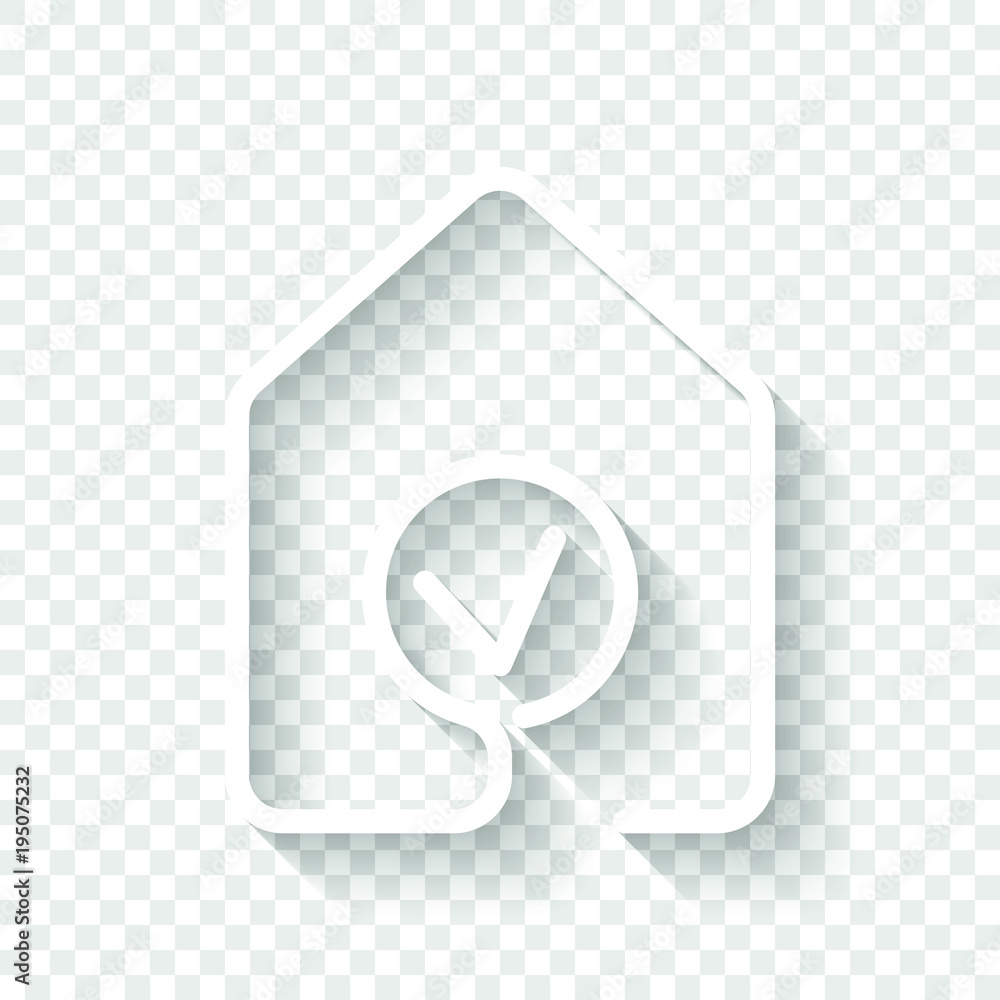 Poster house with check mark icon. line style. white icon with shadow on transparent background