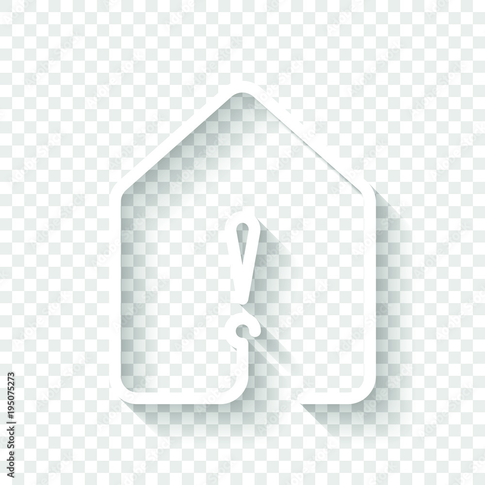 Poster house with exclamation mark icon. line style. white icon with shadow on transparent background
