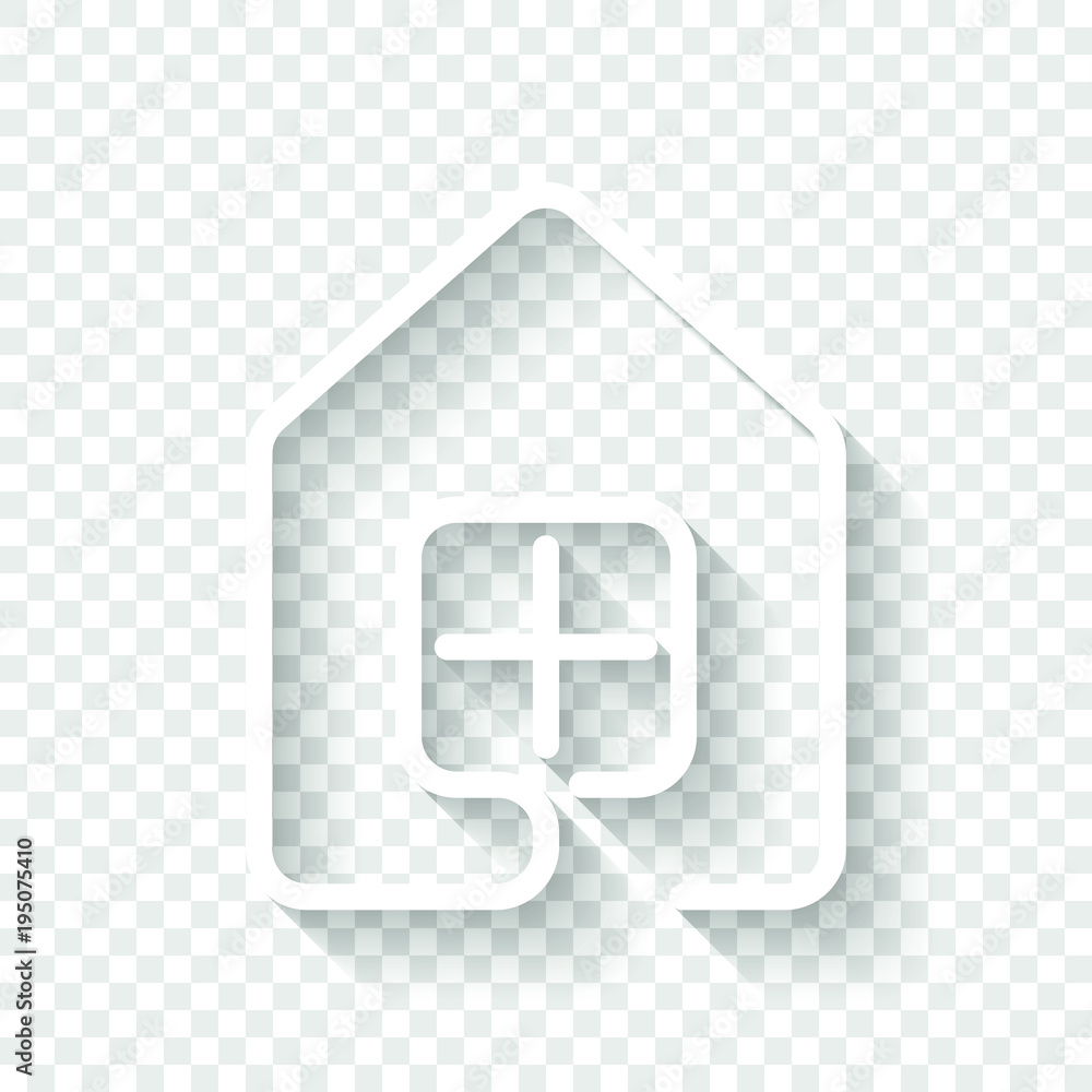 Poster house with window icon. line style. white icon with shadow on transparent background
