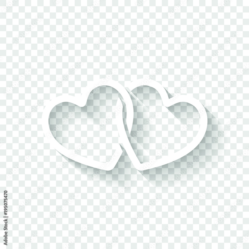 Poster linked hearts icon. white icon with shadow on transparent background