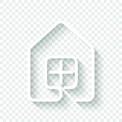 house with window icon. line style. White icon with shadow on transparent background