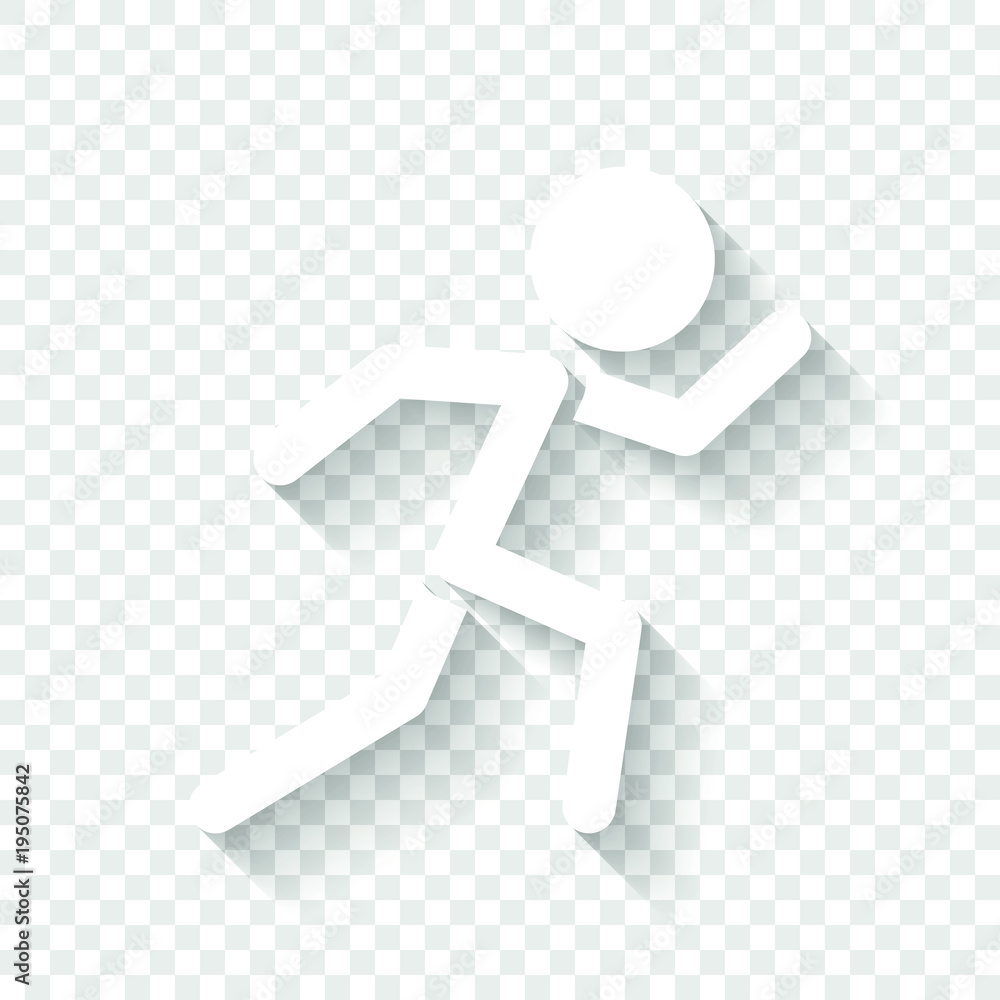 Poster running man. simple icon. white icon with shadow on transparent background