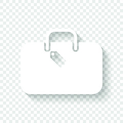 traveling bag, luggage, case. White icon with shadow on transparent background