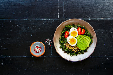 Quinoa, kale and egg bowl