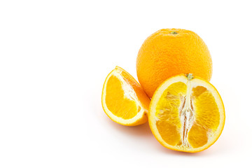 Mandarin orange citrus fruit slice on white background, clipping part