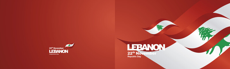 Fototapeta premium Dzień Niepodległości Liban flaga wstążka dwa razy karta z pozdrow