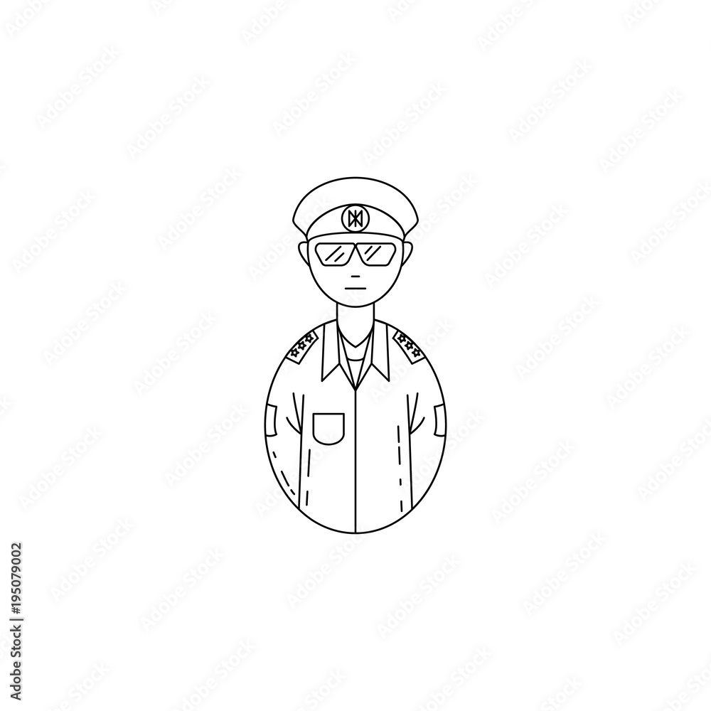Poster avatar military officer icon. professions for mobile concept and web apps. thin line icon for websit