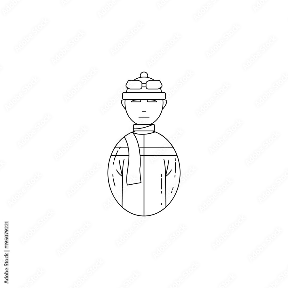 Poster avatar skier icon. professions for mobile concept and web apps. thin line icon for website design an