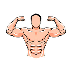 Athlete male weightlifter. Bodybuilding. Advertising fitness sports. Strong muscles. Vector.