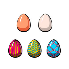 Set of cute various colorful painted easter eggs. Vector illustration.