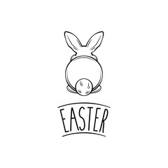 Happy Easter and white bunny bottom. Vector illustration. Easter rabbit, hare.