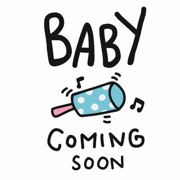Baby coming soon word cartoon vector illustration