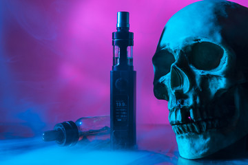 The harm of electronic cigarettes. Vape. electronic cigarette with a skull.