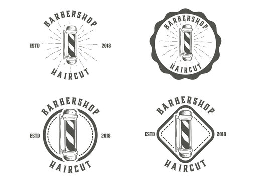 Barber shop vector vintage round badges, emblems, labels or logos sets