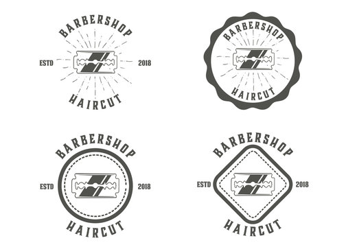 Barber shop vector vintage round badges, emblems, labels or logos sets