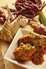 Chicken rendang and ketupat, a Malaysian dish usually served for festive season