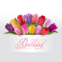 Happy birthday card with red tulips