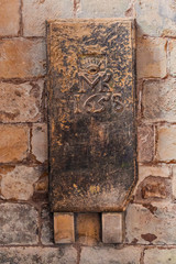 Medieval memorial tombstone at Jedburgh Abbey in the Scottish Borders, Scotland