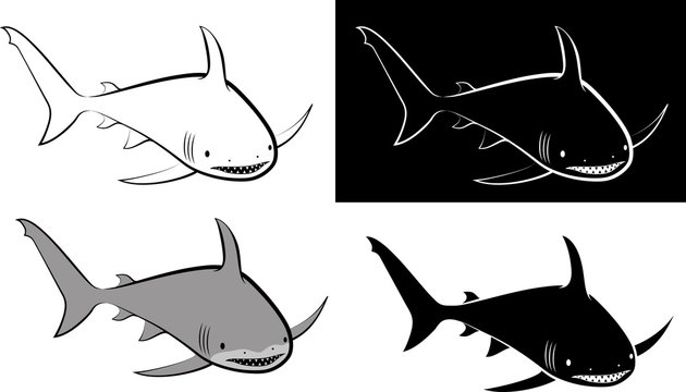 isolated shark - clip art illustration and line art